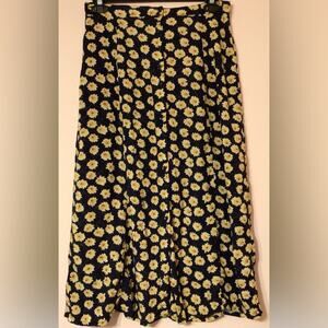 Vintage Bonjour blue yellow button front rayon skirt size large